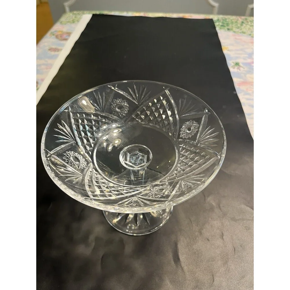 Waterford Crystal Compote Candy Dish Pedestal Vintage Fans Hobstars Crosscuts